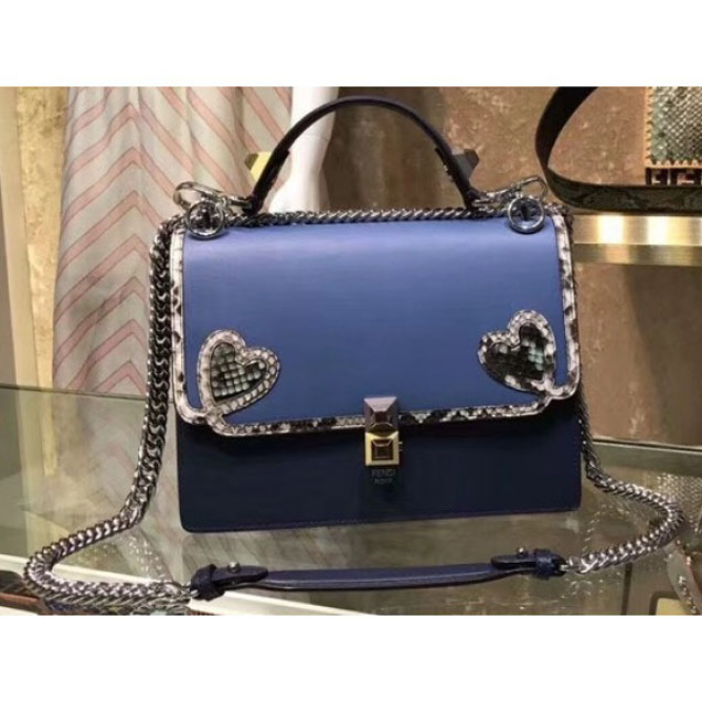 Fendi Kan I Medium Bag Heart-Shaped Appliques In Elaphe Blue 2018