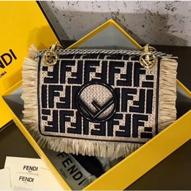 Fendi Kan I Small Raffia And Leather Mini Bag Black 2018 Collection