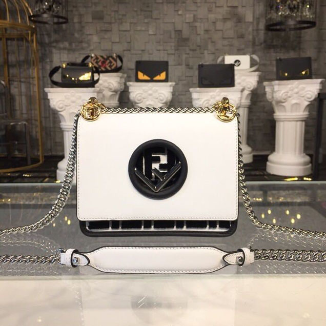 Fendi Kan I F Logo 20cm Calfskin Leather Pre-Fall 2018 Collection White Black