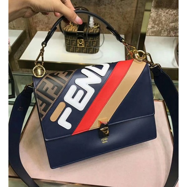 Fendi Kan I Mania Flap Top Handle Bag Blue 2018