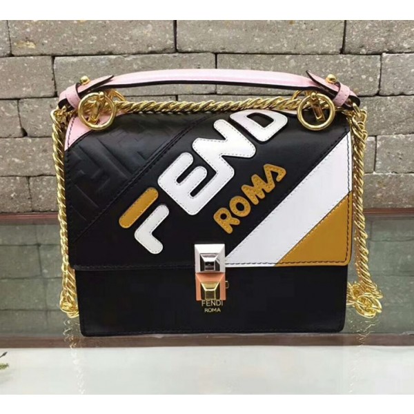 Fendi Kan I Small Mania Flap Top Handle Bag Black/Pink 2018