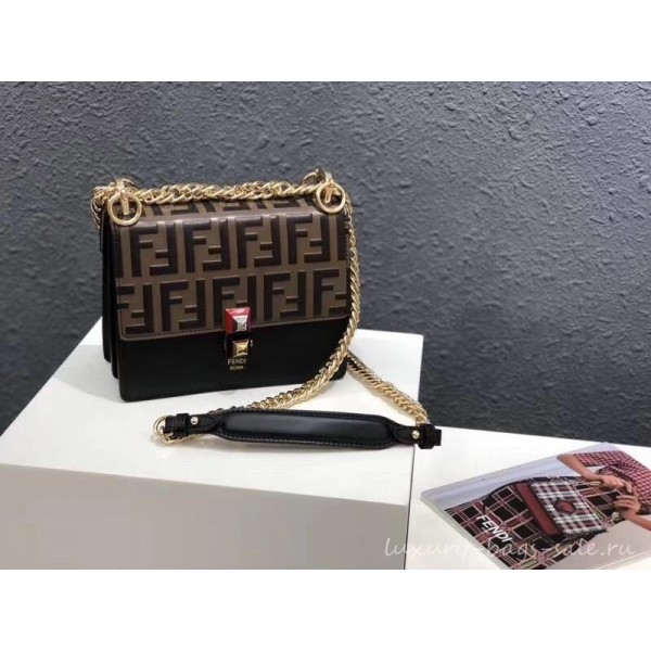 Fendi mini Kan I Logo Flap Bag Black/Brown 2018