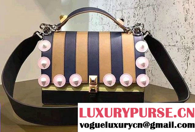 Fendi Kan I Multicolored Striped Metal Studs Embellished Leather Bag 2017