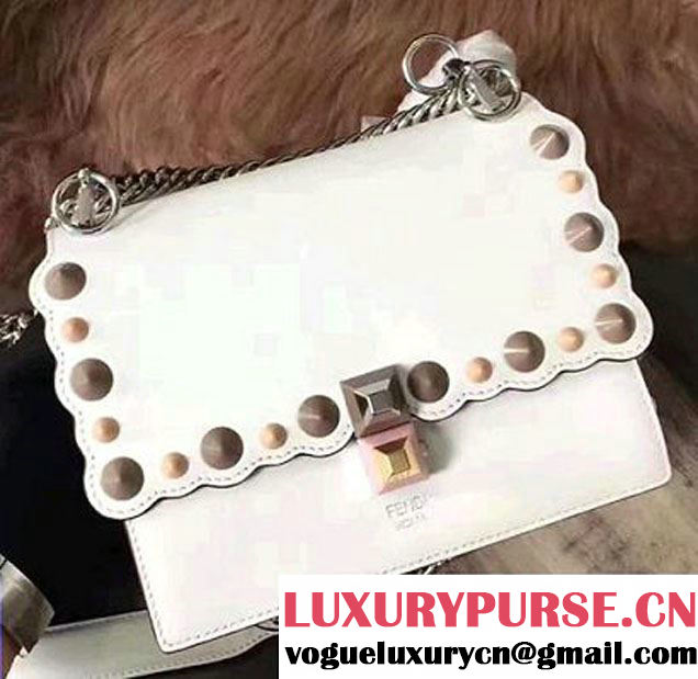 Fendi KAN I Small Stud Detail Scalloped Pattern Leather Mini Bag White 2017