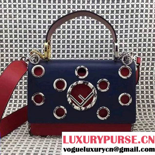 Fendi Cut-Out Flap Medium Kan I Logo Bag in Clafskin/Python Blue/Red 2017 (AFEI-7101712 )