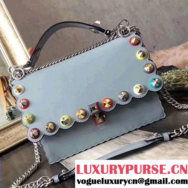 Fendi Studded Leather Kan I Medium Bag Light Blue 2017 (AFEI-7101707 )