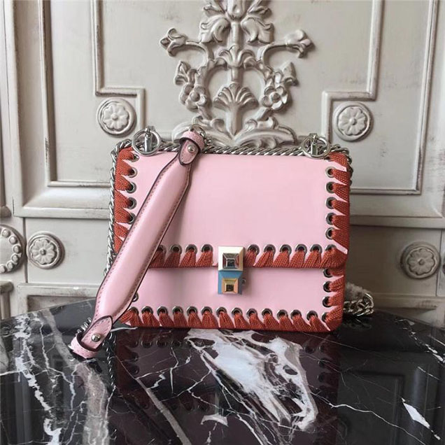 Fendi Kan I Whipstitch with Stones 18cm Calfskin Leather Fall Winter 2017 Bag Collection Pink Rust