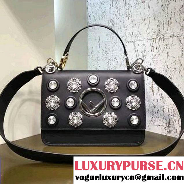 Fendi Black Crystal Embellished Medium Kan I F Bag 2017 (CL-7110901 )