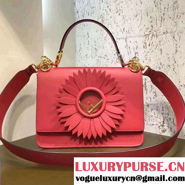 Fendi Floral Embellished Leather Medium Kan I Logo Bag Red 2017 (CL-7110831 )