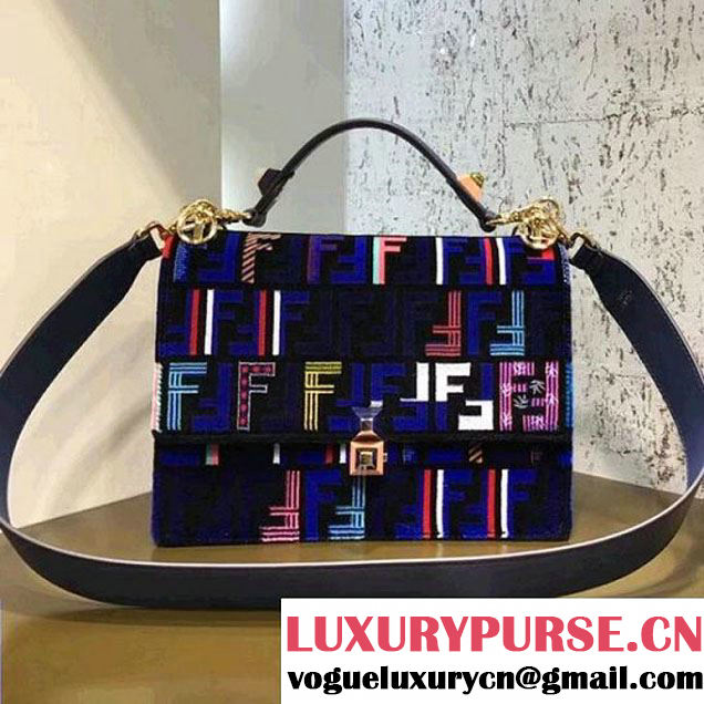 Fendi FF Pattern Leather/Silk Kan I Bag Brown Blue F/W 2017 (CL-8010315 )