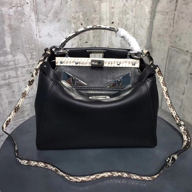 Fendi Peekaboo Regular Bag With Python Handle And Shoulder Strap