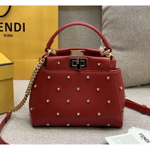 Fendi Peekaboo in Star Stud Supple Lambskin Red 2018