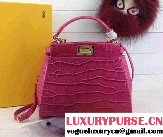 Fendi Croc Pattern Peekaboo Mini Bag Fushia