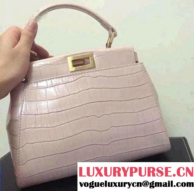 Fendi Croc Pattern Peekaboo Mini Bag Pink