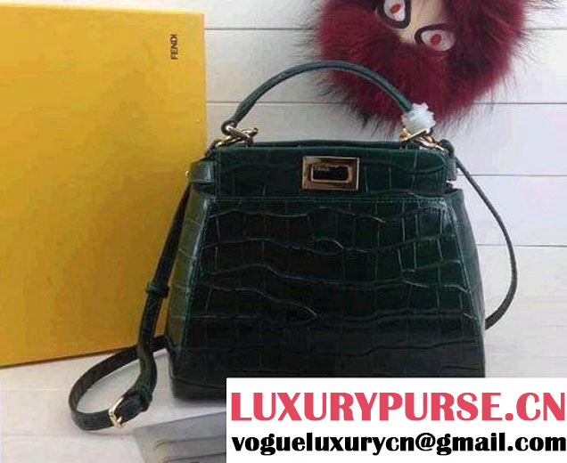 Fendi Croc Pattern Peekaboo Mini Bag Green