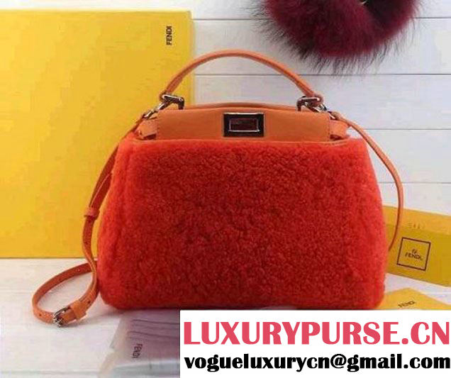 Fendi Shearling Peekaboo Mini Bag Orange Fall Winter 2014