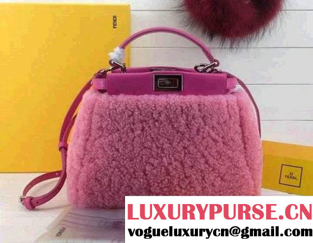 Fendi Shearling Peekaboo Mini Bag Fushia Fall Winter 2014