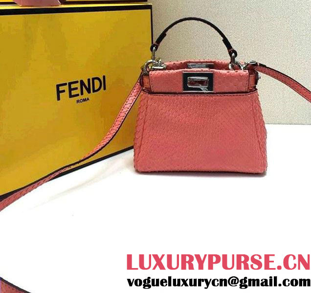 Fendi Python Peekaboo Micro Tote Bag Peach Red Spring 2015