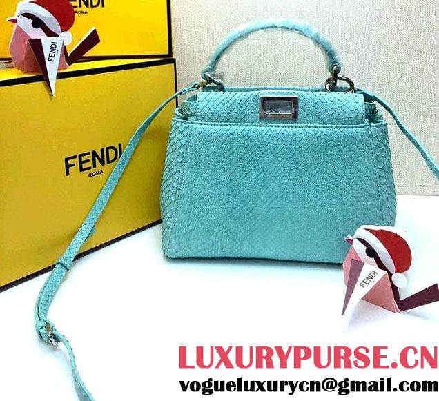 Fendi Python Peekaboo Mini Tote Bag Turquoise Spring 2015