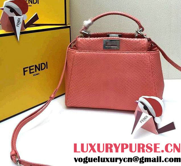 Fendi Python Peekaboo Mini Tote Bag Peach Red Spring 2015