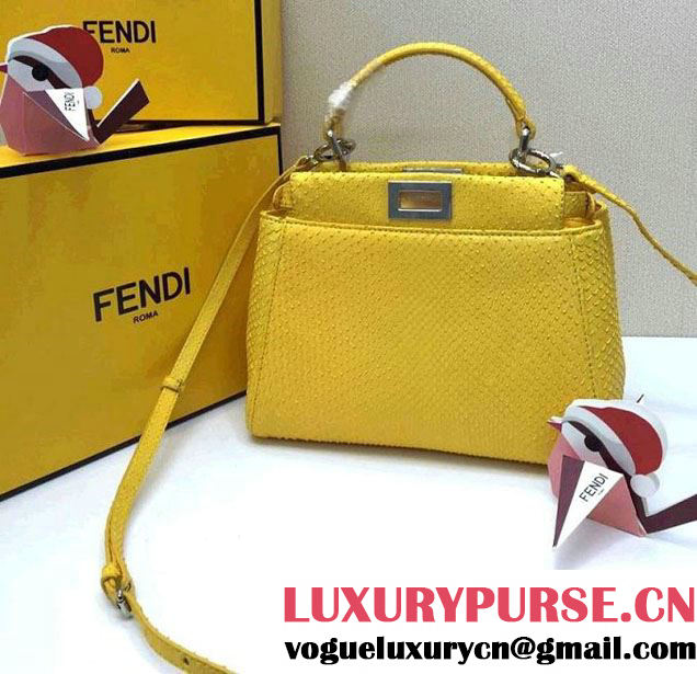 Fendi Python Peekaboo Mini Tote Bag Yellow Spring 2015