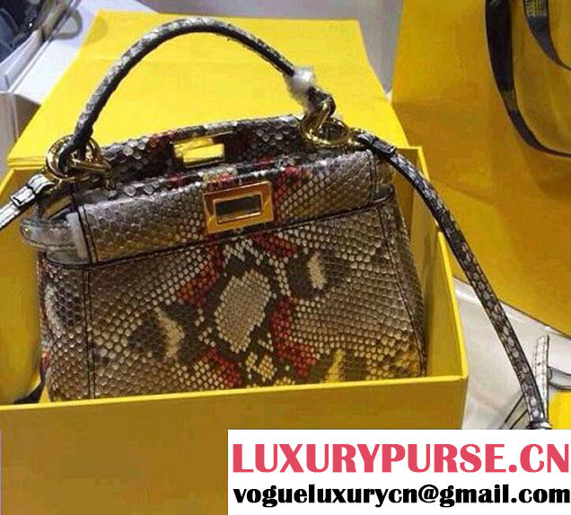 Fendi Python Mini Peekaboo Bag Gray/Red 2014