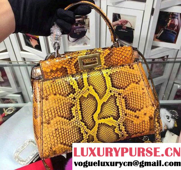 Fendi Python Mini Peekaboo Bag Yellow 2014