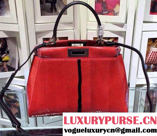 Fendi Python Small Peekaboo Bag Red 2014