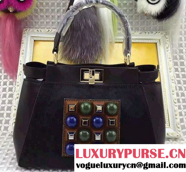 Fendi Mental Studs And Horsehair Mini Peekaboo Bag Black 02 Fall Winter 2015