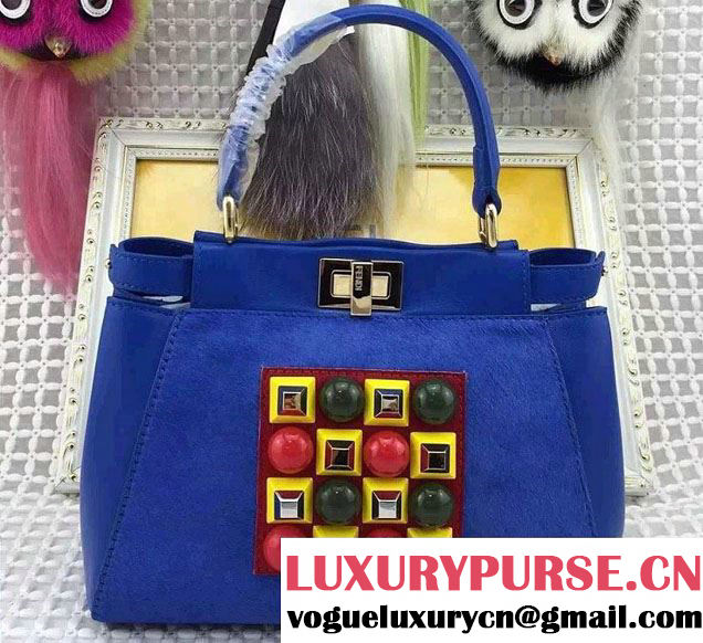 Fendi Mental Studs And Horsehair Mini Peekaboo Bag Blue Fall Winter 2015