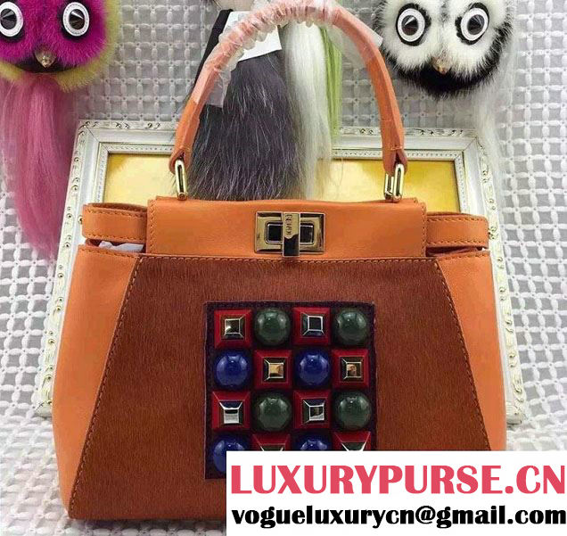 Fendi Mental Studs And Horsehair Mini Peekaboo Bag Orange Fall Winter 2015