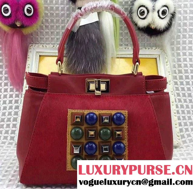 Fendi Mental Studs And Horsehair Mini Peekaboo Bag Red Fall Winter 2015