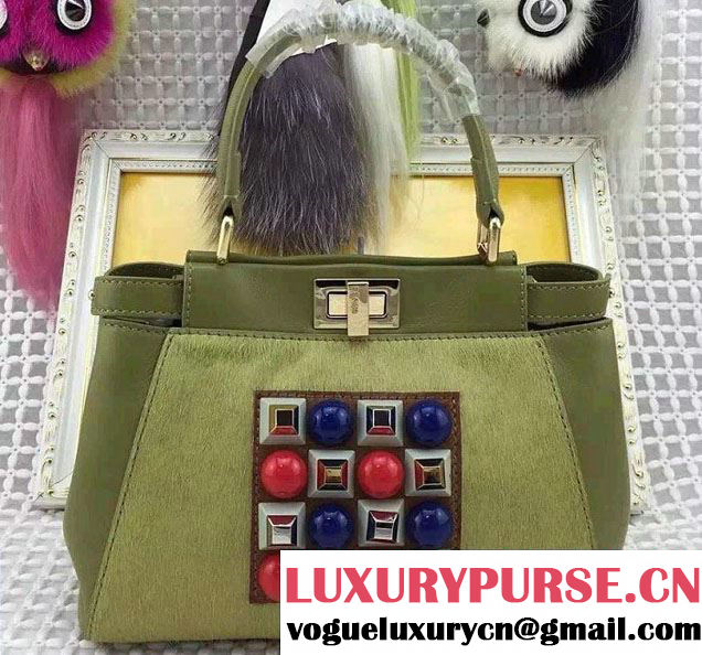 Fendi Mental Studs And Horsehair Mini Peekaboo Bag Green Fall Winter 2015