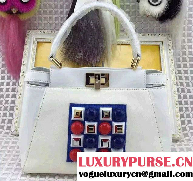 Fendi Mental Studs And Horsehair Mini Peekaboo Bag White Fall Winter 2015