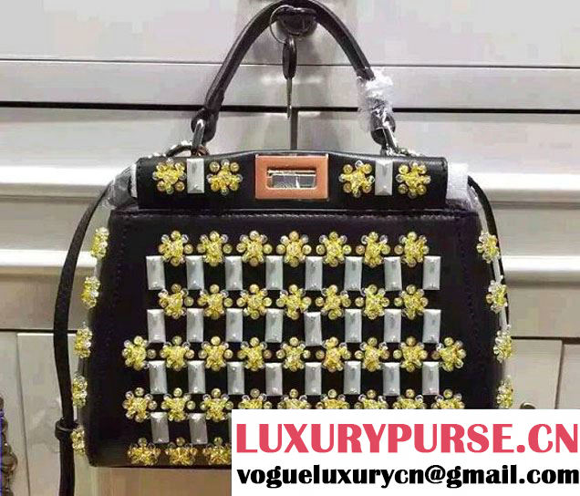 Fendi Embellished Mini Peekaboo Bag Black Spring Summer Runway 2015