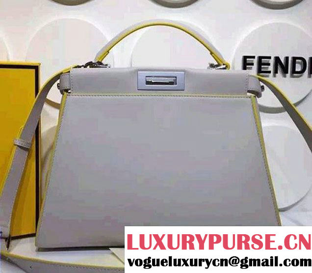 Fendi Calfskin Peekaboo Bag With Contrasting Edges Gray/Yellow 2015/2016