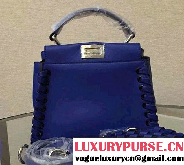 Fendi Interlaced Mini Peekaboo Bag Blue 2016