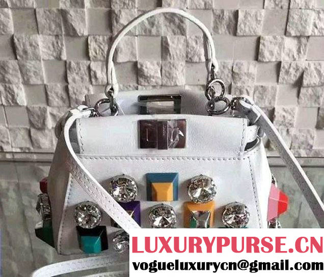 Fendi Multicolor Beaded and Studs Peekaboo So Micro Tote Bag White 2016