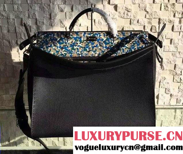 Fendi Selleria Leather Bugs Peekaboo Men's Bag Black/Granite Print with Size 37cm 2016