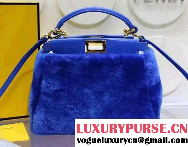 Fendi Shearling Peekaboo Mini Tote Bag Blue