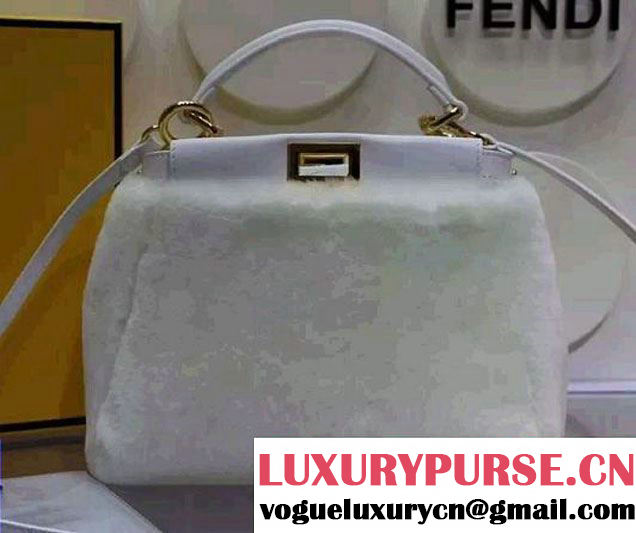 Fendi Shearling Peekaboo Mini Tote Bag White