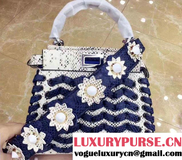 Fendi Python Pattern Interlaced Braided Mini Peekaboo Bag White/Blue 2016