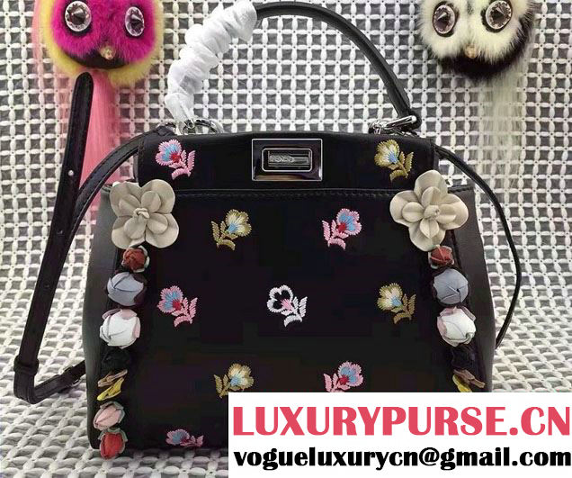 Fendi Floral Embroidered Mini Peekaboo Bag Black Spring 2017