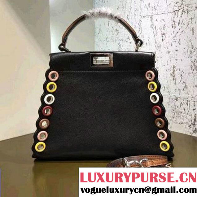 Fendi Peekaboo Small Bag Decorated With Multicolor Grommets Black 2017 (CL-7110908 )