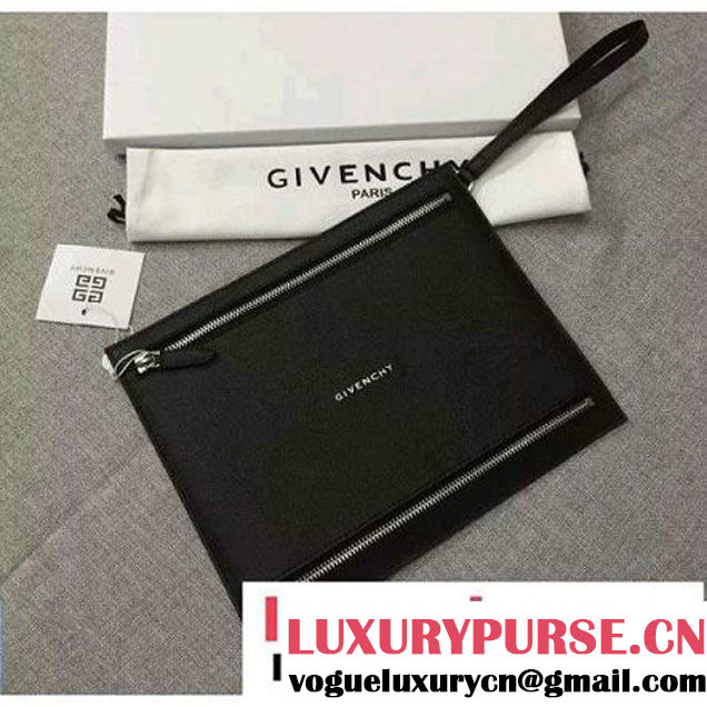 Givenchy Double Zipper Small Pouch Clutch Bag in Grainy Calfskin Black 2016 (YS-6071531 )