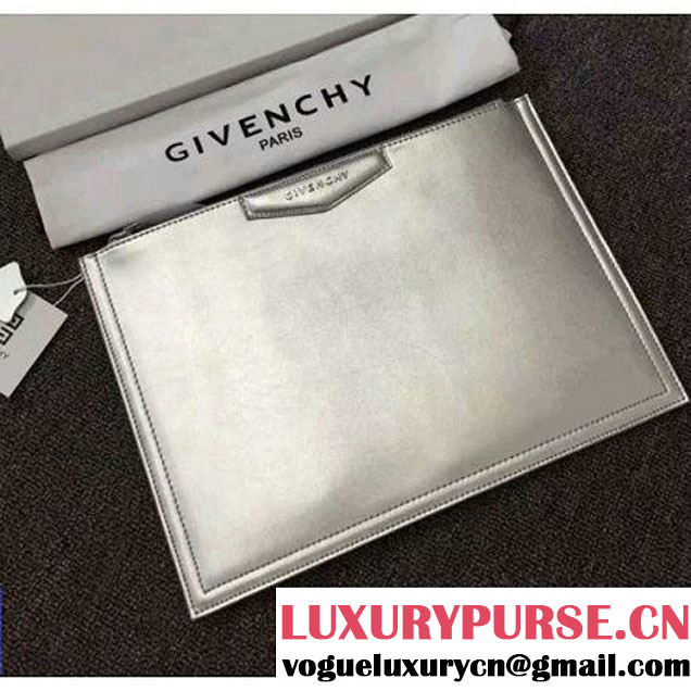 Givenchy Antigona Pouch Clutch Bag in Smooth Calfskin Silver 2016 (YS-6071537 )