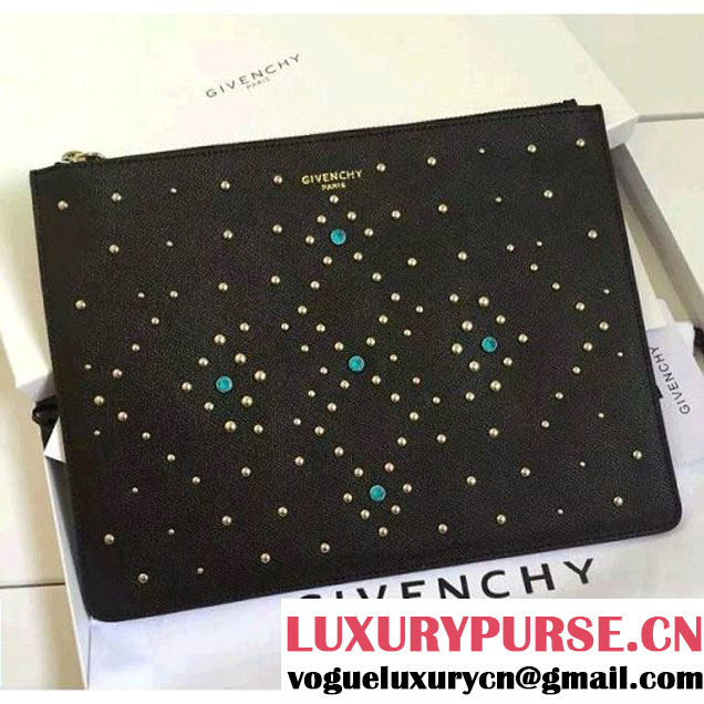 Givenchy Studs Small Pouch Clutch Bag in Saffiano Calfskin Black 2016 (YS-6071541 )