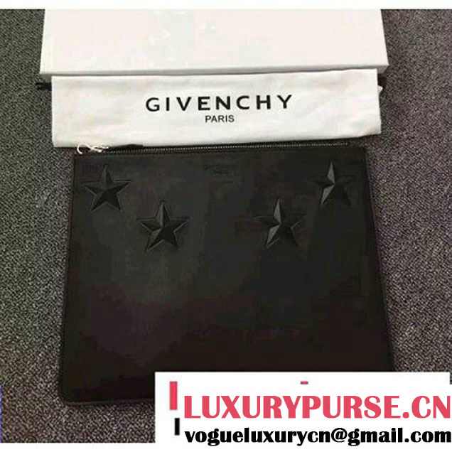 Givenchy Embossment Four Stars Small Pouch Clutch Bag in Smooth Calfskin Black 2016 (YS-6071543 )