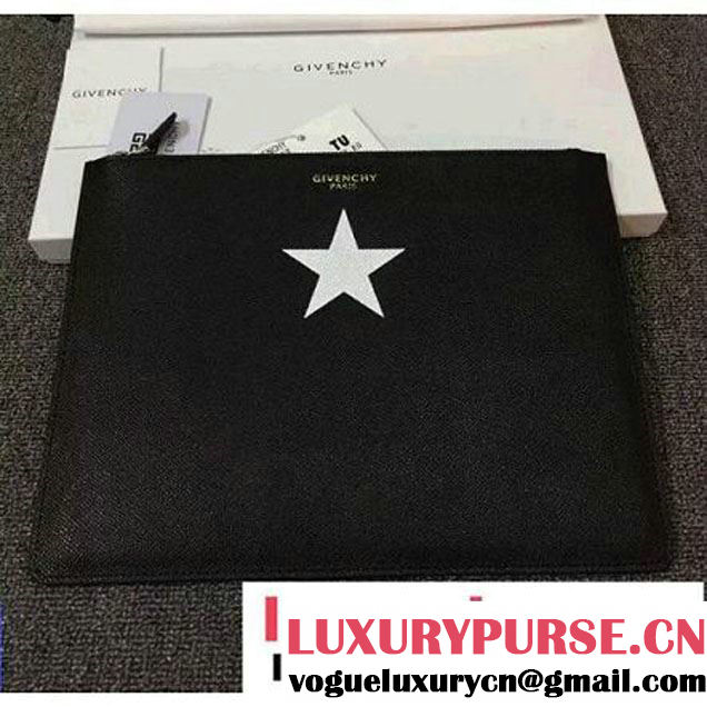 Givenchy Black Saffiano Calfskin Small Pouch Clutch Bag With White Print Star 2016 (YS-6071550 )