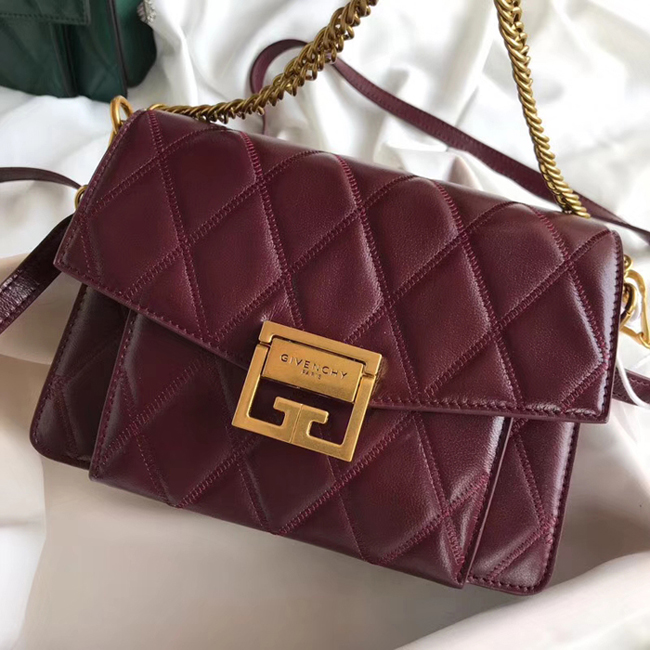 Givenchy Small GV3 Bag In Diamond Quilted Leather Burgundy